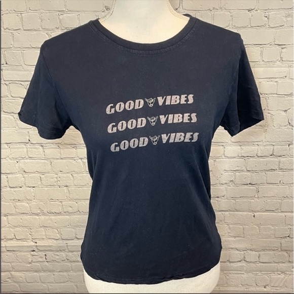 BRANDY MELVILLE T-Shirt Good Vibes Blue-OS - Picture 1 of 2